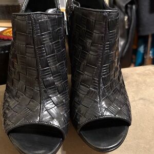 Cole Haan Black Woven Peep-Toe Ankle Boots